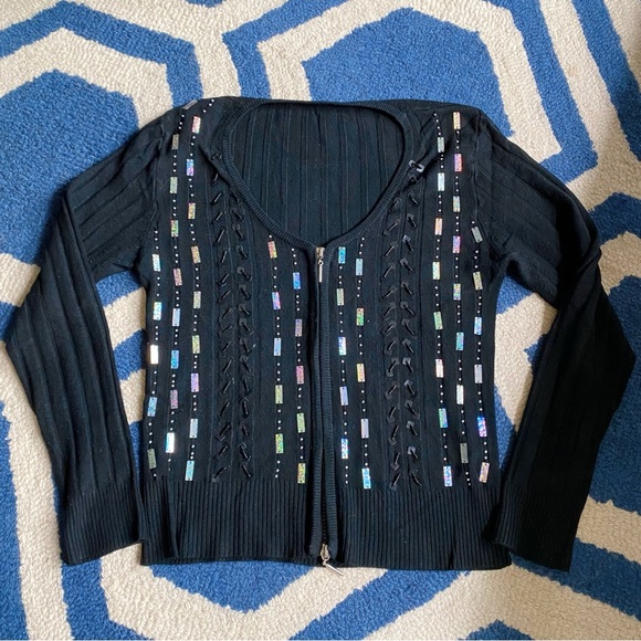 🖤 CACB BLACKE BEADED RUBBED CARDIGAN SWEATER! - Picture 6 of 13